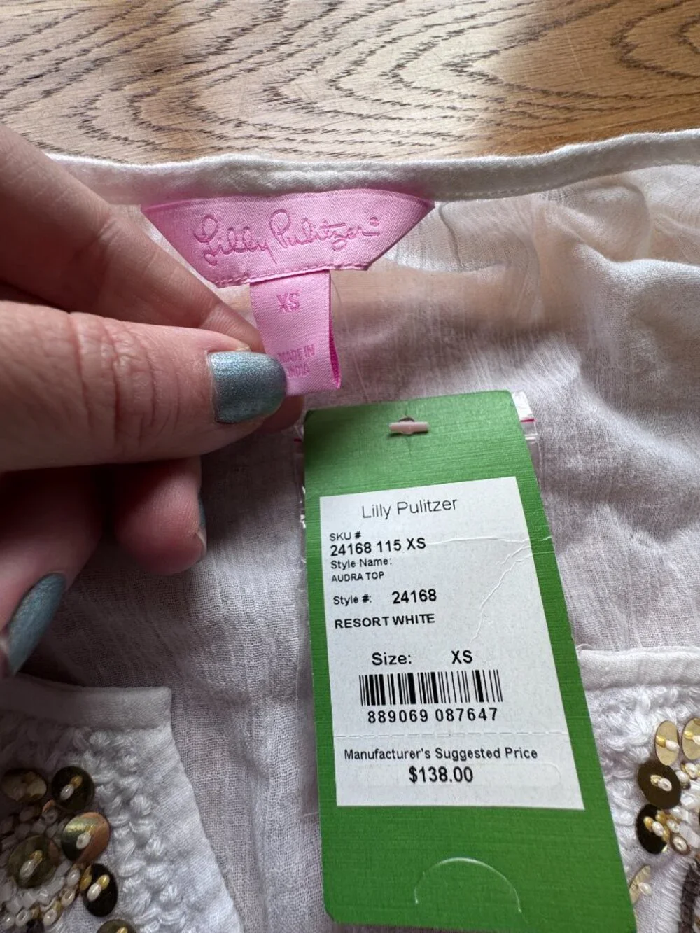 Lilly Pulitzer Embellished Audra Top in Resort White Size XS NWT